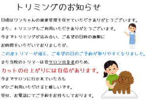 トリミングのお知らせ　NEW!!